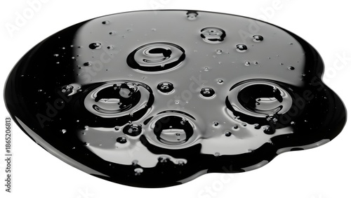 Glossy Black Liquid Blob, Viscous Fluid Droplet, Dark Goo Splatter, Abstract Organic Shape, Shiny Opaque Substance