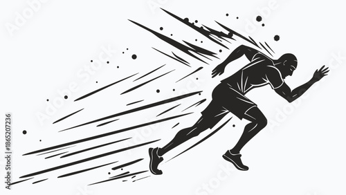 A dynamic illustration of a runner in full stride showcasing speed and athletic power silhouette