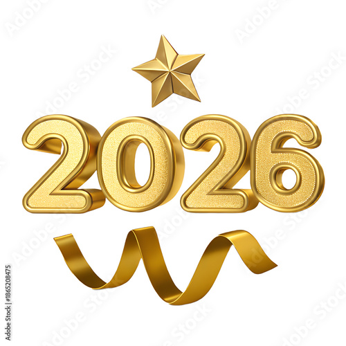 Wallpaper Mural Golden 2026 Celebration Banner with Star and Ribbon Torontodigital.ca