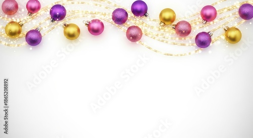 String of Christmas ornaments with a white background