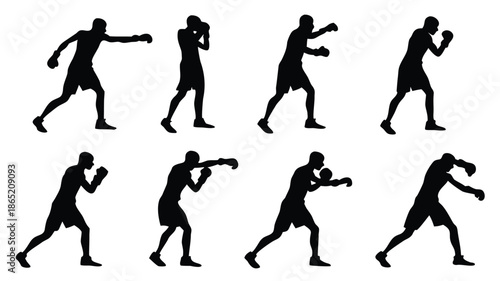 dynamic boxing sequence featuring multiple poses of a fighter in action a compelling silhouette high quality