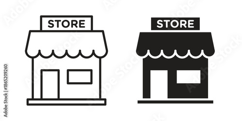 Store icon in filled, thin line, stroke style for website and apps