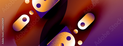 Abstract shapes, vibrant colors, orange, purple hues create dynamic composition. Smooth gradients suggest movement, depth. Modern design.