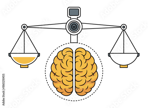 Yellow brain centered scales with pan holding liquid balance weighing