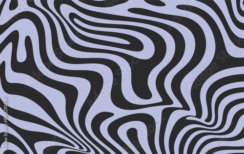 Swirling wavy abstract pattern of black and pale lilac stripes