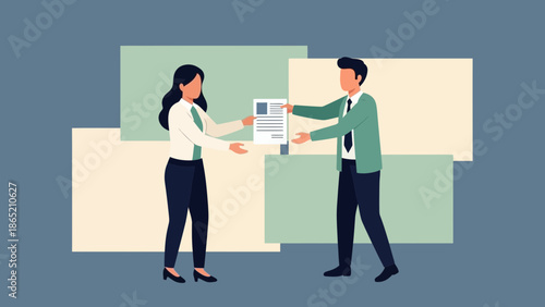 Business people exchanging documents, teamwork, collaboration, hiring, job interview concept