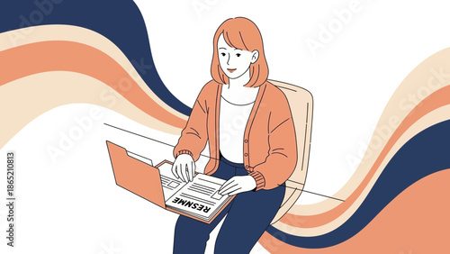 Woman working on resume, job application, career development, business concept