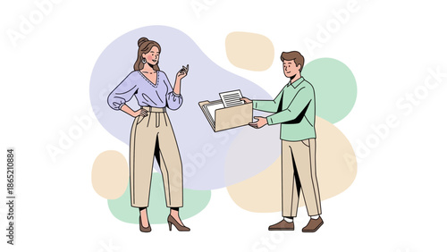 Business Professionals Exchanging Documents in Modern Office Setting