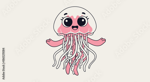 Adorable cartoon jellyfish illustration happily floating with outstretched arms, a charming character for marine life designs and children's themes