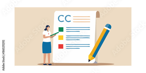 Woman reviewing a checklist with a pencil planning and task management concept