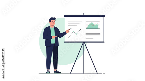 Businessman presenting financial growth chart on whiteboard during presentation