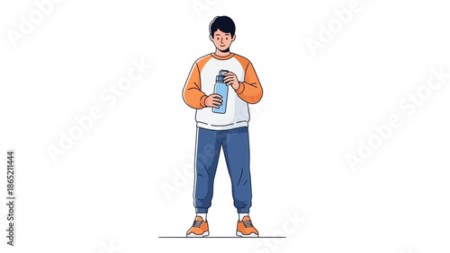 Young man holding water bottle, healthy lifestyle, fitness, hydration, exercise break