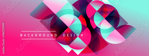Abstract vibrant design. Overlapping circles create dynamic visual effect. Pink, turquoise hues dominate composition. Modern aesthetic.