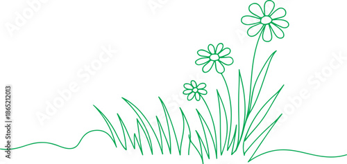 Minimalist Line Drawing of Flowers and Grass