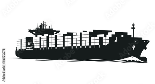 A detailed view of a large cargo ship transporting containers across the water a striking silhouette
