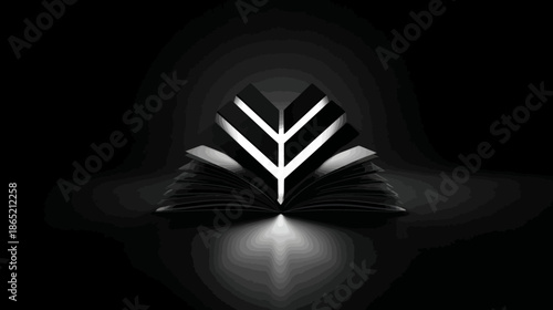 Conceptual open book glowing with abstract symbol. Representing knowledge, wisdom, learning, enlightenment, mystery, and magic.