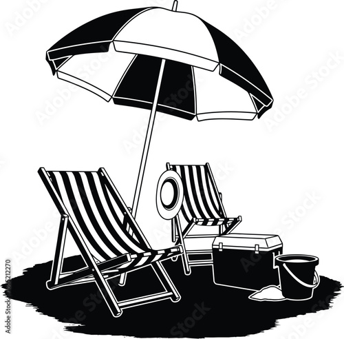 Vacation Beach Umbrella Lounge Chair Icon