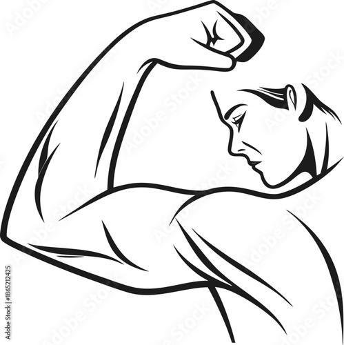Muscular man flexing bicep in confident pose