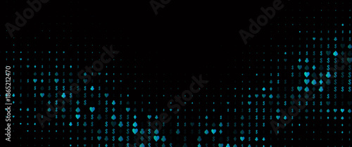 Dark Blue, Green vector layout with elements of cards. Colorful gradient with signs of hearts, spades, clubs, diamonds. Design for ad, poster, banner of gambling websites.