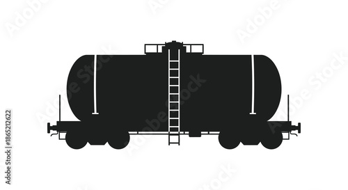 A black railway tank car illustration shows a detailed side view emphasizing its industrial design silhouette