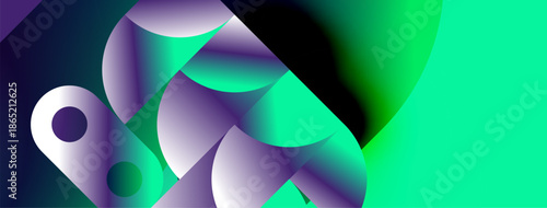 Abstract fluid shapes blend vibrant purple, green hues. Dynamic composition creates modern visual experience. Smooth gradients suggest movement, depth.