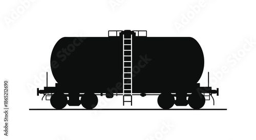 A striking black silhouette of a vintage railway tank car showcasing industrial transport history silhouette