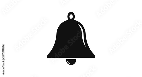 A simple black bell icon is displayed against a white background presenting a distinct silhouette