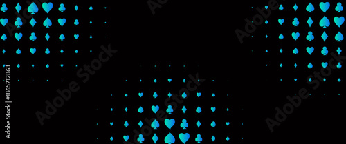 Dark Blue, Green vector layout with elements of cards. Colorful gradient with signs of hearts, spades, clubs, diamonds. Design for ad, poster, banner of gambling websites.