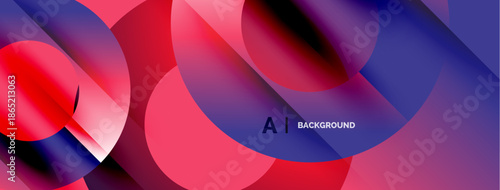 Abstract fluid shapes overlap, creating vibrant red, pink, blue gradients. Modern design suggests digital art, background texture.