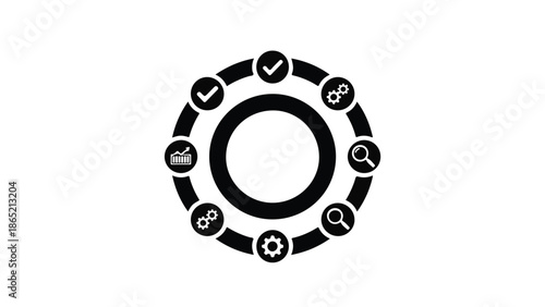 Business process management cycle infographic with icons and symbols on white background for workflow optimization and strategy planning