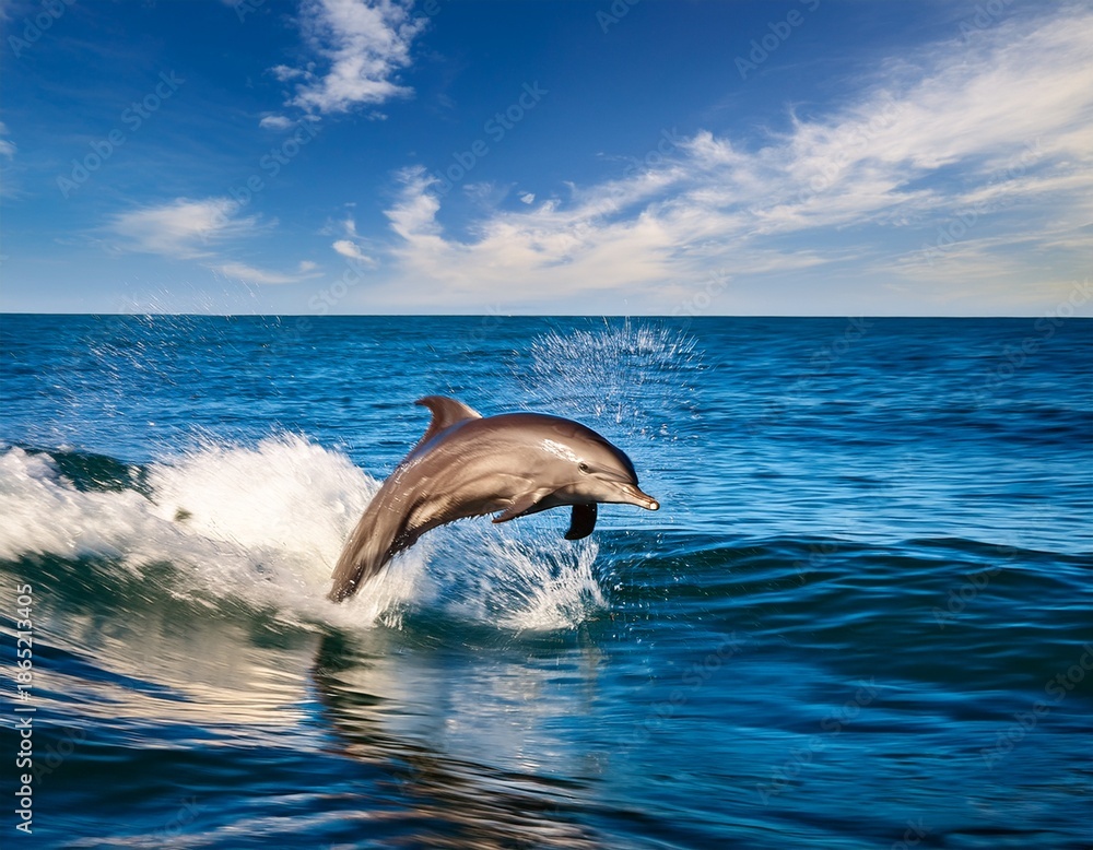 Fototapeta premium dolphin jumping from ocean against blue sky