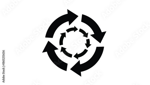 Circular arrow recycling symbol icon black and white sustainable eco friendly concept