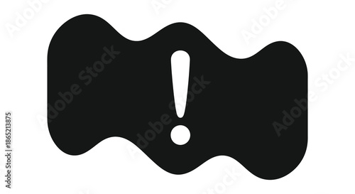 a black warning sign with an exclamation point centered within a uniquely shaped frame silhouette
