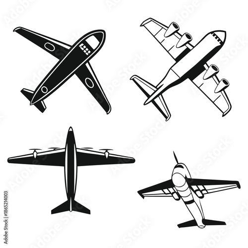 Four Silhouettes of Airplanes in Different Views aircraft