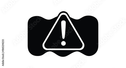 A black automotive dashboard warning light featuring a white exclamation point within a triangle silhouette