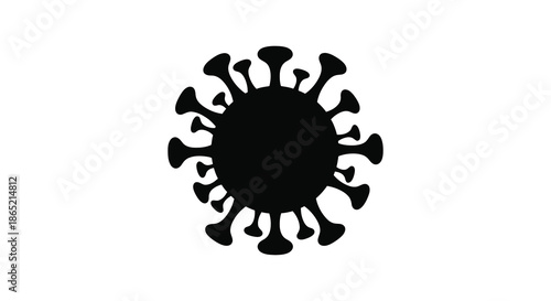 A stark depiction of a coronavirus particle showcasing its spiky protrusions in a bold silhouette