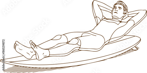 Man relaxing on surfboard vector illustrations