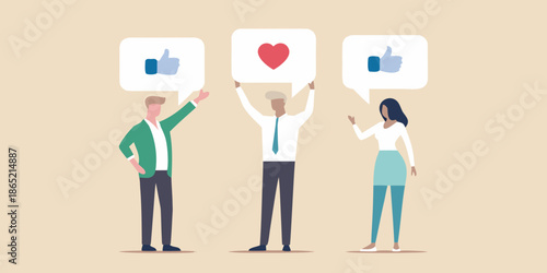 People interacting with social media reactions thumbs up heart and like