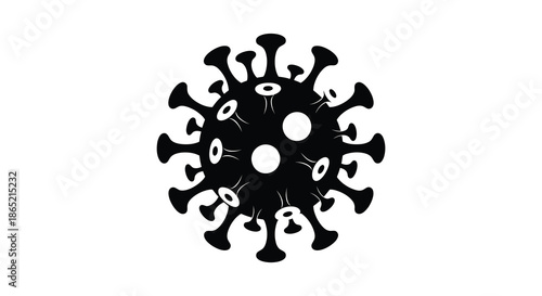 A detailed representation of the coronavirus structure with prominent spikes shown as a stark black silhouette