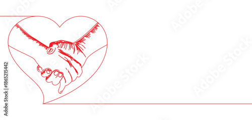 Vector illustration of a pair of hands holding hands in a heart shape with line art style
