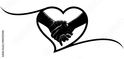 Silhouette vector illustration of a pair of hands holding hands in a heart shape