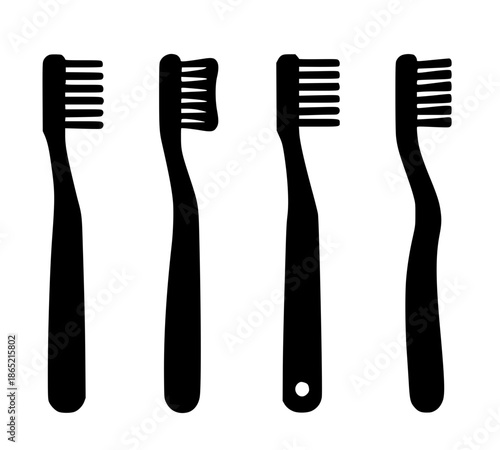 4 toothbrush illustration icons, silhouette, transparent background