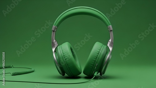 headphones on green background