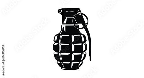 A stark black representation of a hand grenade showcasing its detailed form as a silhouette