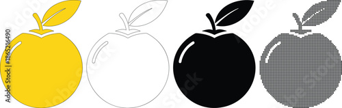 Orange fruit icon set yellow black line outline halftone isolated on transparent background vector illustration flat design