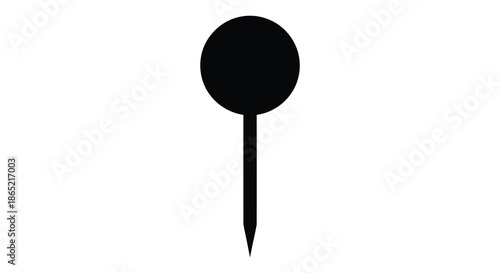 A simple black push pin icon displayed on a white background a minimalistic design silhouette