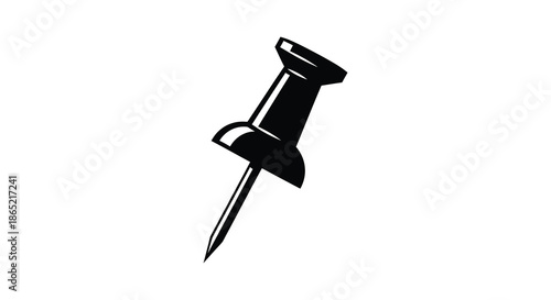 A striking black and white illustration of a classic push pin showcasing its simple form silhouette