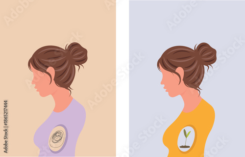Woman Healing from Emotional Pain. Mental Health Recovery Concept Illustration