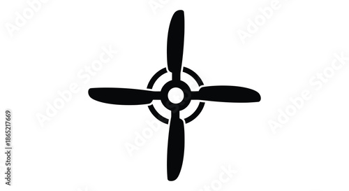A striking black propeller design with four blades presented against a clean white background silhouette