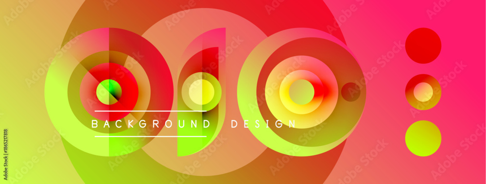 Fototapeta premium Vibrant abstract background features colorful overlapping circles. Gradient transitions create dynamic visual effect. Text reads background design.